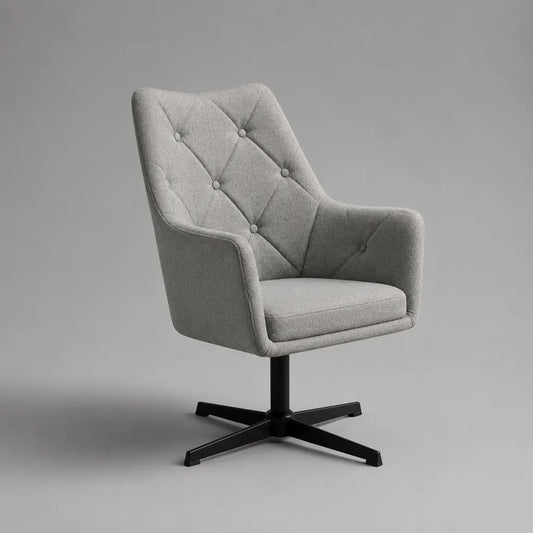 Sedia girevole con schienale imbottito in poliestere grigio chiaro con pietement in acciaio nero, 76 × 76 × 97 cm