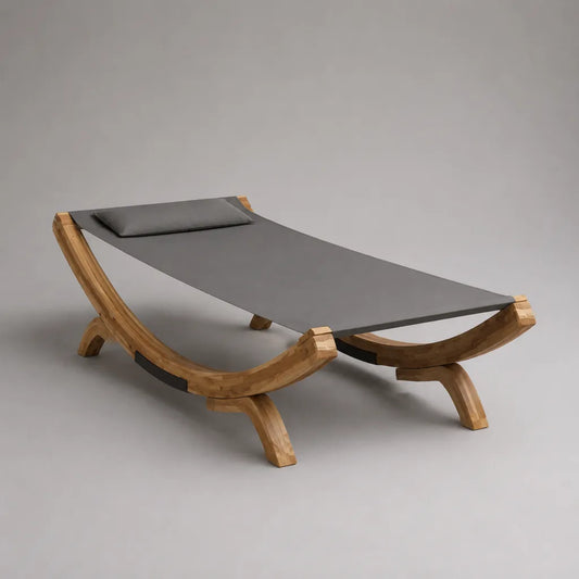 Bagno al sole esterno 1 sedile in legno e tela grigia antracite con cuscino, 200 × 80 × 70 cm