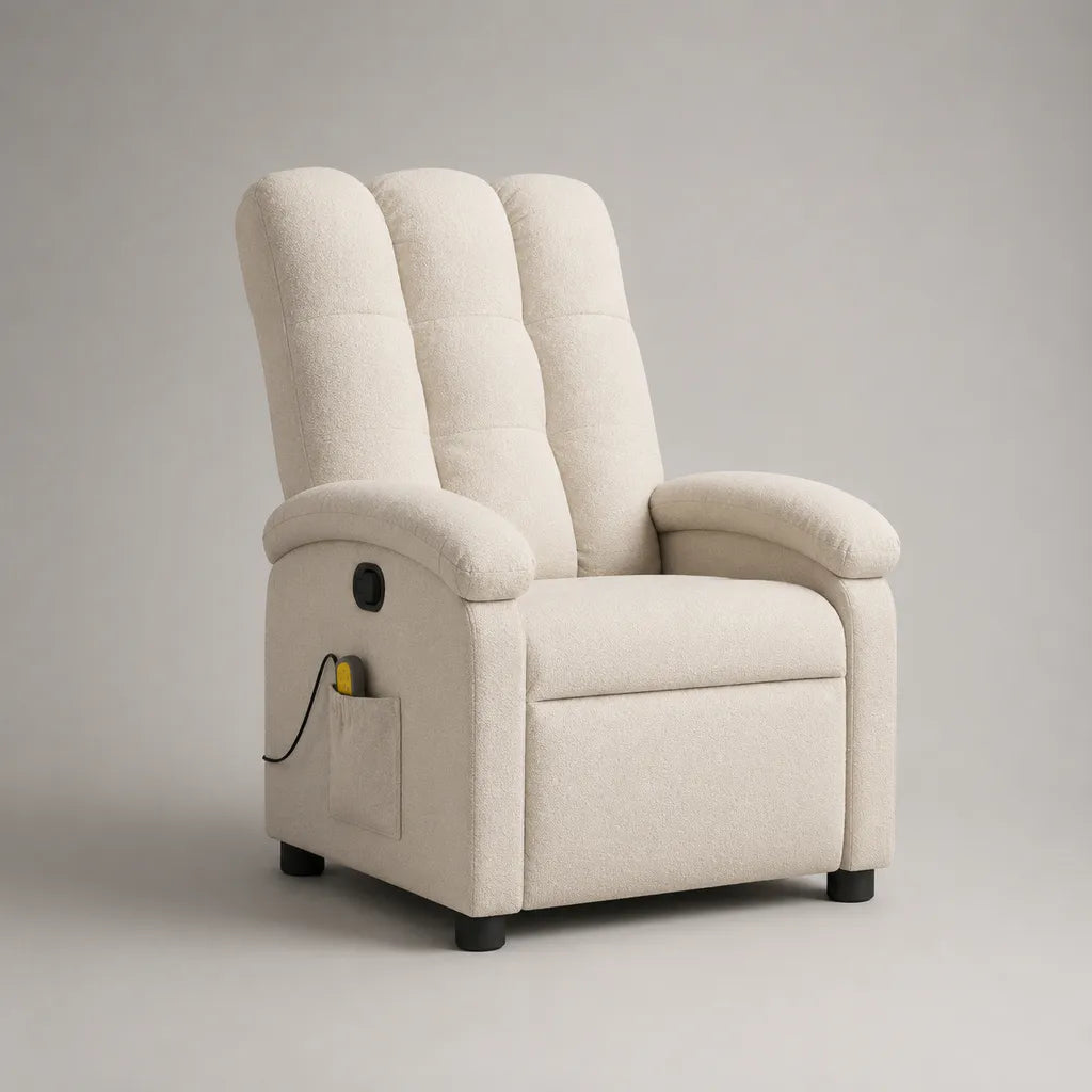 Sedia rilassante schienale elettrica in tessuto loop ecru, 76 × 90 × 105 cm