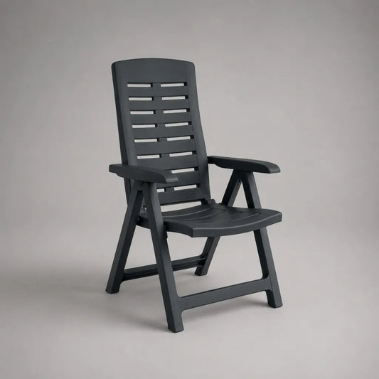 Sedia esterna pieghevole e inclinabile in polipropilene antracite con braccioli, 61 × 68 × 109 cm