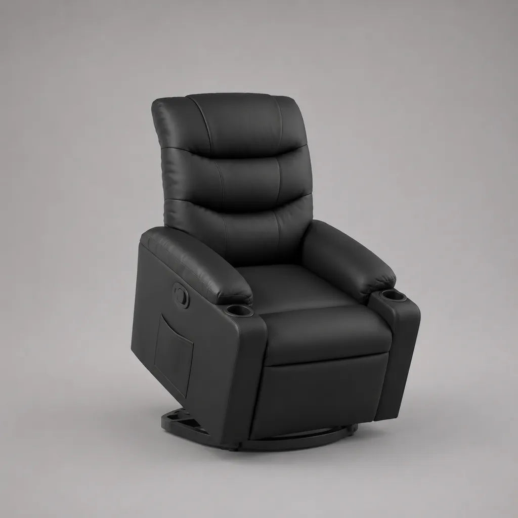 Sedia girevole a mano in similpelle PU nera con schienale alto, 92 × 95 × 107 cm